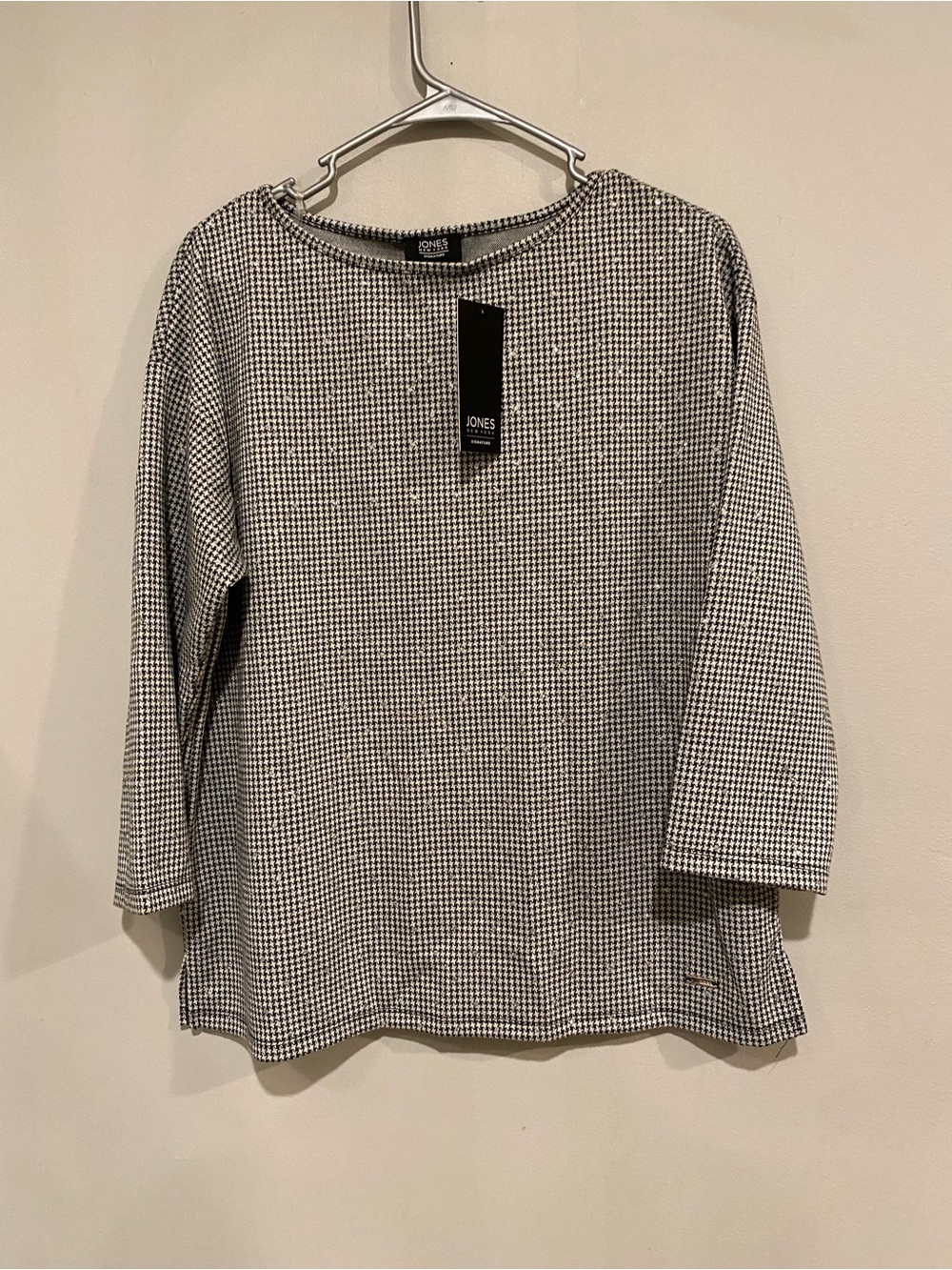 Jones New York Black & White Houndstooth Crew Neck Women's Top
